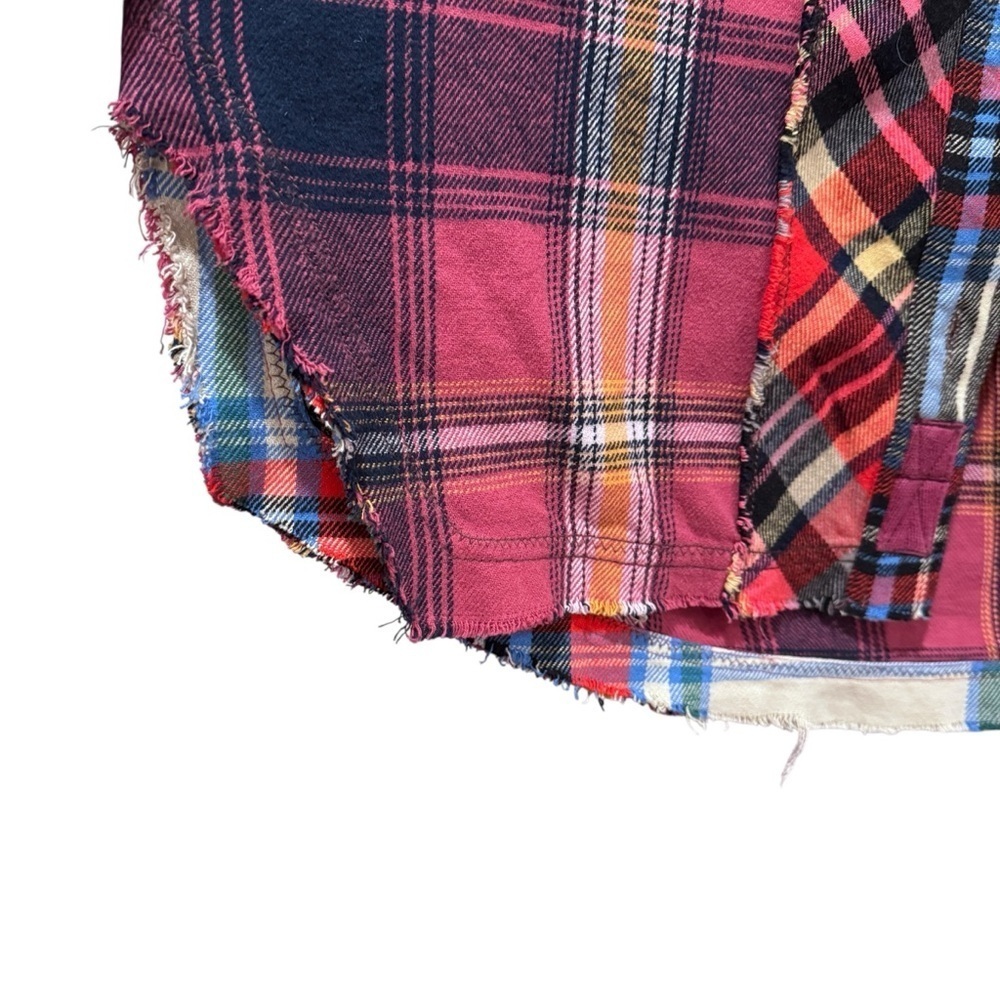 Free People We the Free Patched Up Plaid Cotton Shirt Oversized Grunge Pink XS - Picture 8 of 16